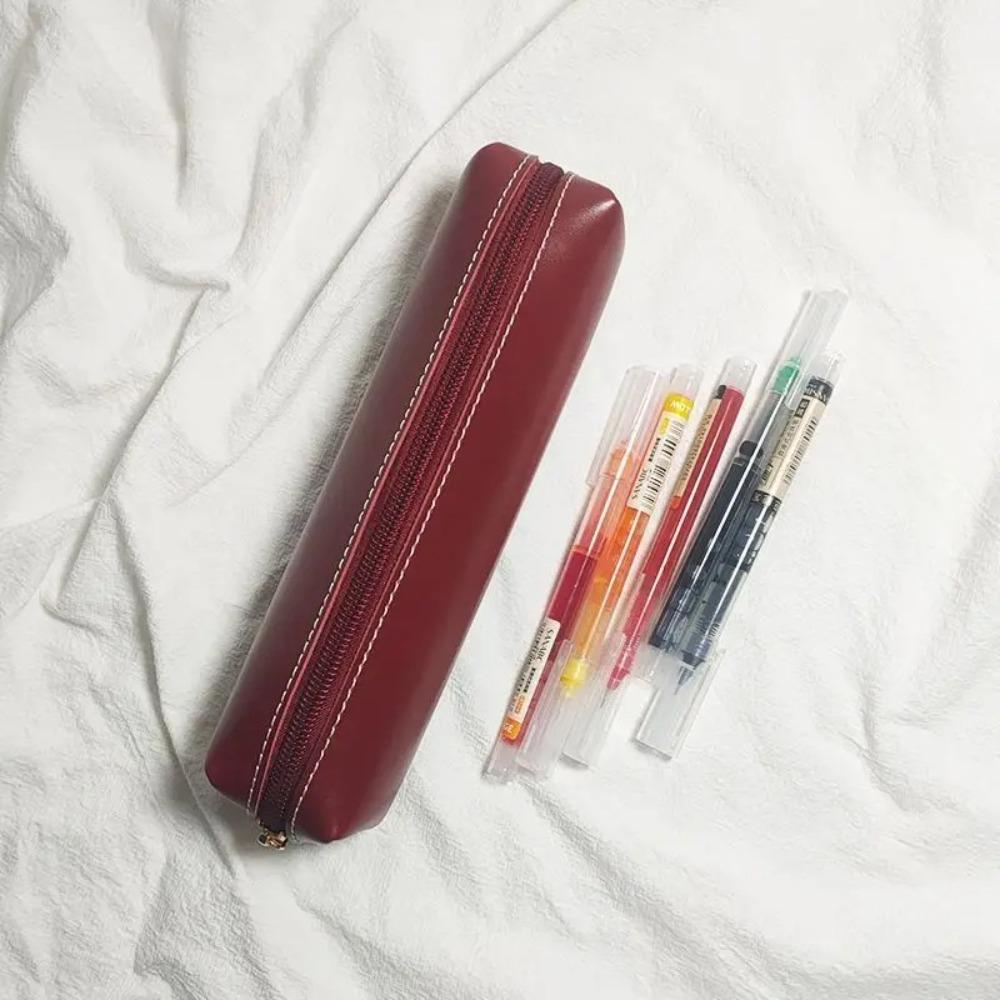 Portable Stationery Box Solid Color Pen Bag Trendy Pencil Case  School Office Use