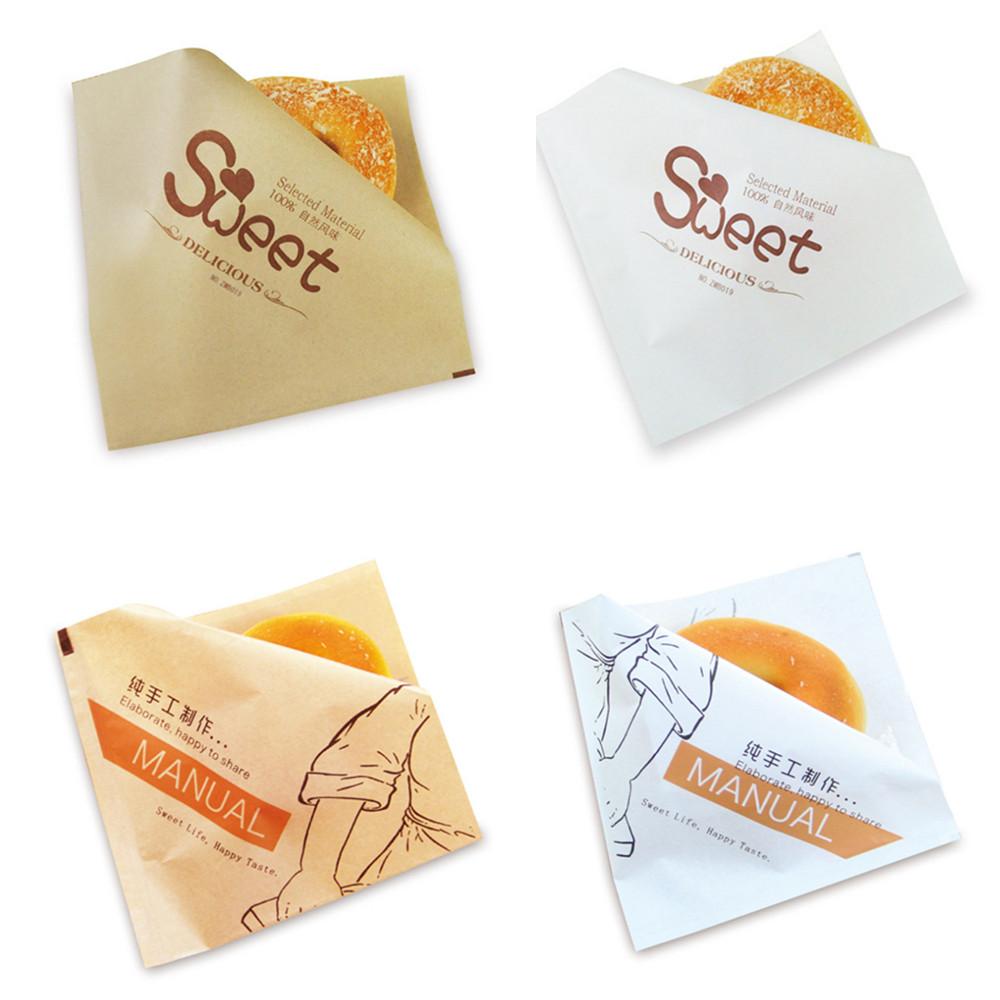 100Pcs Baking Donut Bakery Food Packaging Kraft Bag Oilproof Fried Bread Sandwich Paper Sweet Wrapping