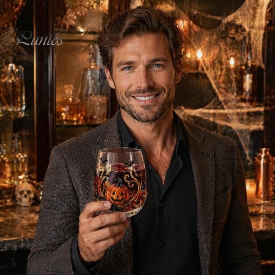 Cute Ghost Pumpkin Spider Web Glasses Halloween 3D Embossed Glass, Painted Tumbler, Durable Cold Drink Tumblers Lead-free Wine Beverage Cup for Party
