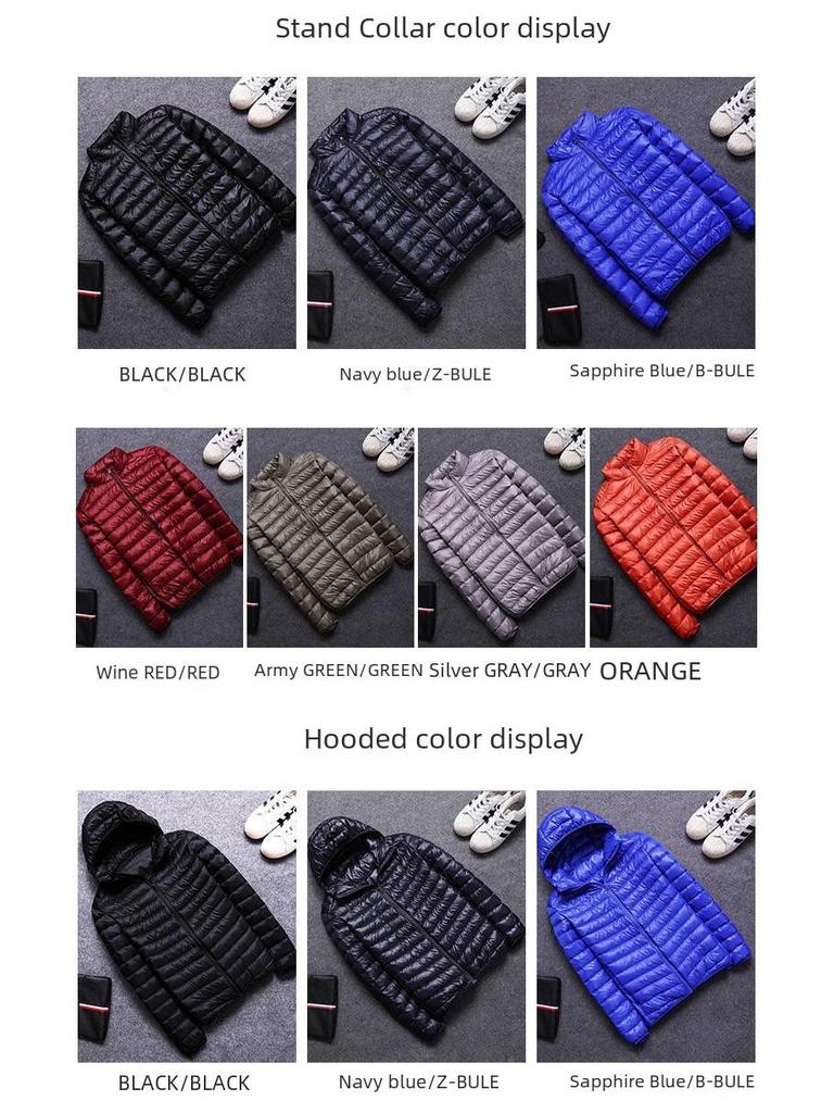 Jachetă de bumbac cu puf și glugă pentru bărbați - Palton popular ușor și subțire de iarnă, stil scurt, guler înalt, mărimi mari.