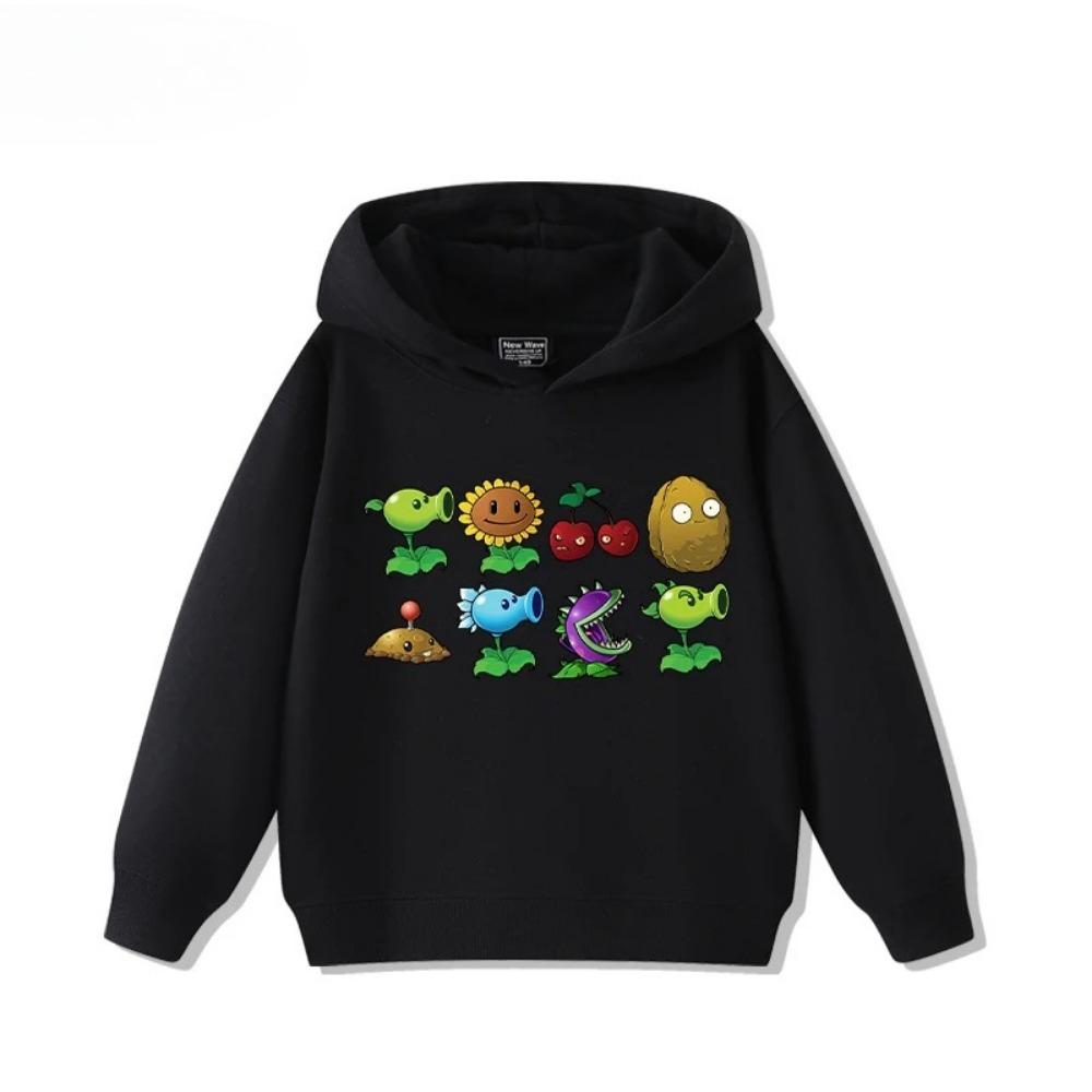 2025 Autumn/Winter New Children's Long Sleeve Top Plant Wars Zombie Printed Street Fashion Boys and Girls Hooded Sports Shirt