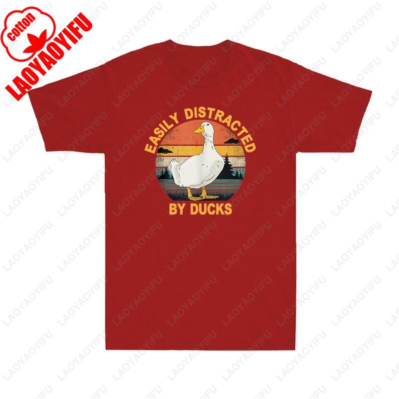 

Duck Easily Distracted By Ducks Funny Farmer Animal Lover Vintage Men Women TShirt Classic Fashion Streetwear Cotton Black Tees 3XL