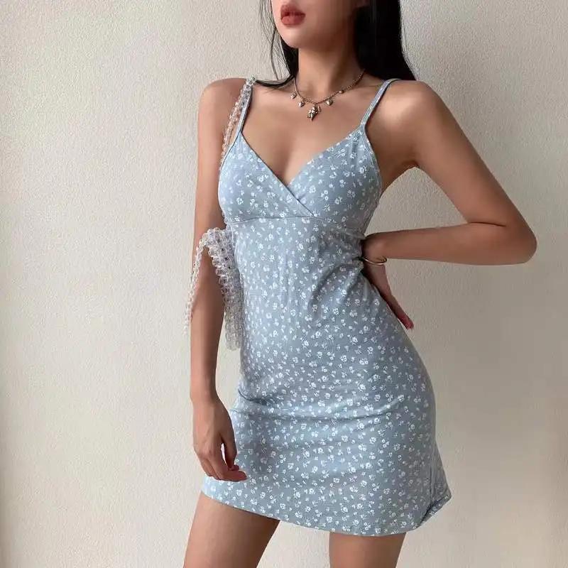 Y2K Vintage Floral Cross Cami Dress Women Slim Sleeveless V-Neck Summer Sexy Cute Backless Patry Black Mini Korean Dresses Woman