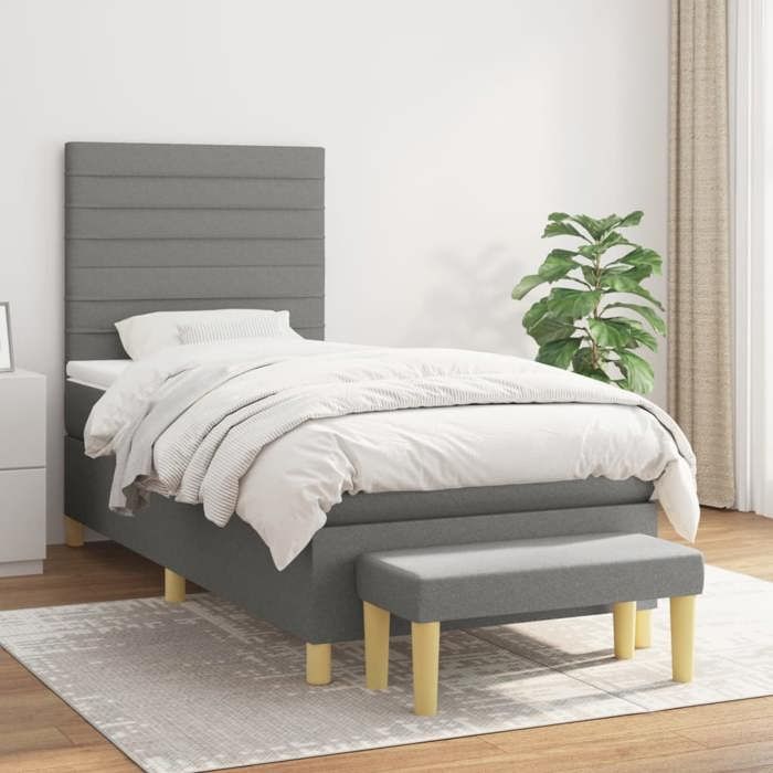 Maison Exclusive - Sommier à lattes de lit avec matelas Gris foncé 90x200 cm Tissu