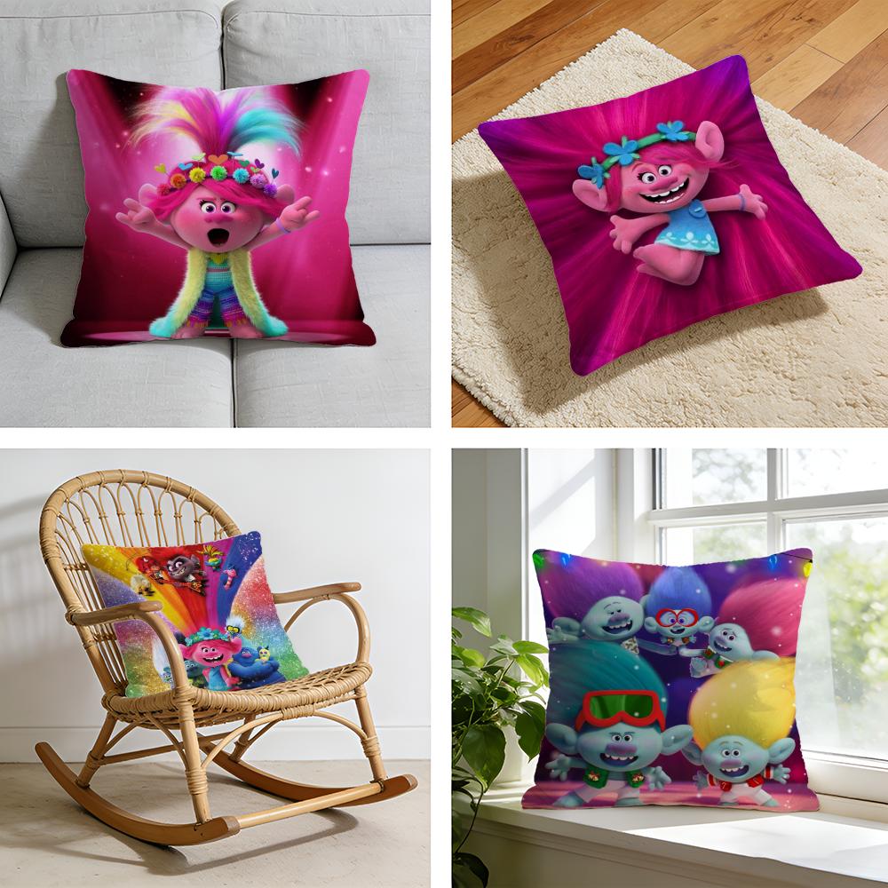 TTrollsS Cartoon Cushion Cover Short Plush Pillowcase for Bed Sofa Carwashable