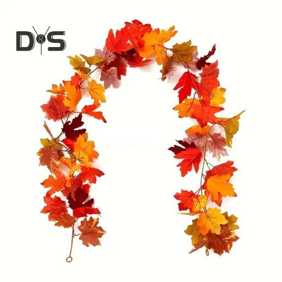 175CM Artificial Maple Leaf Garland Home Garden Indoor Outdoor Hanging Faux Plant Leaves Vine Halloween Fall Harvest Festival Decoration