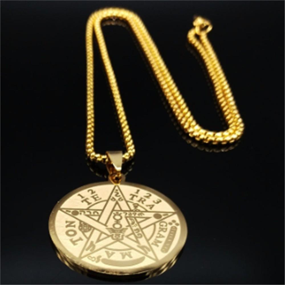 Vintage Occultism Pentagram Pendant Necklace For Men Women Hip-hop Retro Stainless Steel Gold Color Box Neck Chain Jewelry Gifts