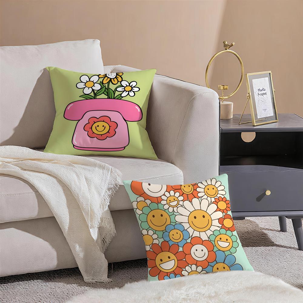 Cartoon Sunflower Cushion Cover Linen Pillow Case Soft Breathable Protective Couch Room Decoration