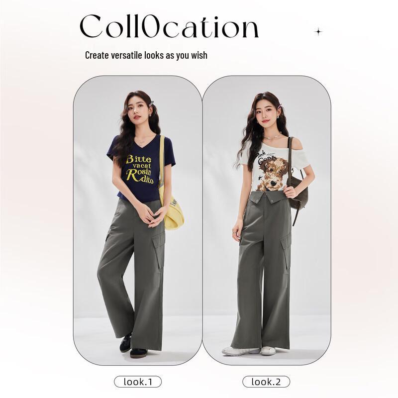 IEF 2025 Summer Korean Style Wide-Leg Cargo Pants