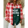 Christmas Style Women's Long-Sleeve Collared Breathable Shirt Relaxed Fit Plus Size Women's Christmas Party Top