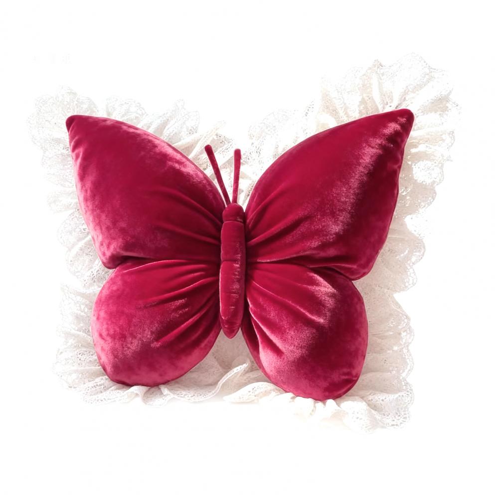 Butterfly Pillow Velvet Butterfly Throw Pillow with Lace Trim Sofa Couch Car Pillow Home Decor Gift for Housewarming