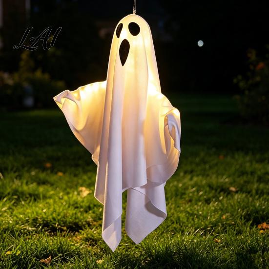 Durable Ghost Hanging Prop Halloween Glowing Decor Fabric Light Up Ornament for Window Reusable Pendant Door Spooky Yard Patio Decoration