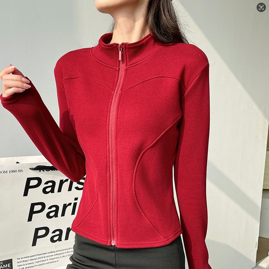 

Kawaii Fleece Jacket Women s Autumn Winter New Style Stand Collar Double Arc Curve Tight Top Coat with Zipper Chic Cardigan XXL червоний