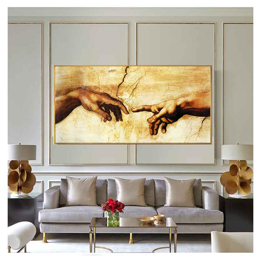 Painting Creation of Adam Hand of God Classical Religion Wall Art Pictures for Living Room Famous Art Print Posters Canvas