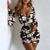 Minivestido feminino sexy bodycon, vestido feminino para festa à noite, manga comprida, roupa de balada