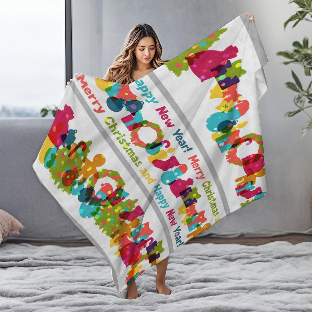 Festive Throw Blanket Holiday Decor Christmas Gift Cozy Fleece Winter Warmth Reversible Design Soft Texture Home Accent Gift for