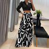 Women Pants Oversized Wide Leg Elastic High Waist Casual Trousers Retro Print Loose Fit Long Pants Streetwear