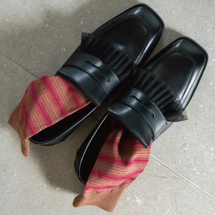 [hiig] no.403 camel/margenta stripe silket socks