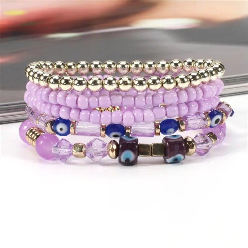 2023 Boho Reisperlen Armband für Frauen Mode Exquisite Glück Blau Bösen blick Perlen Armband Armreif Handgelenk Wrap Schmuck Geschenke