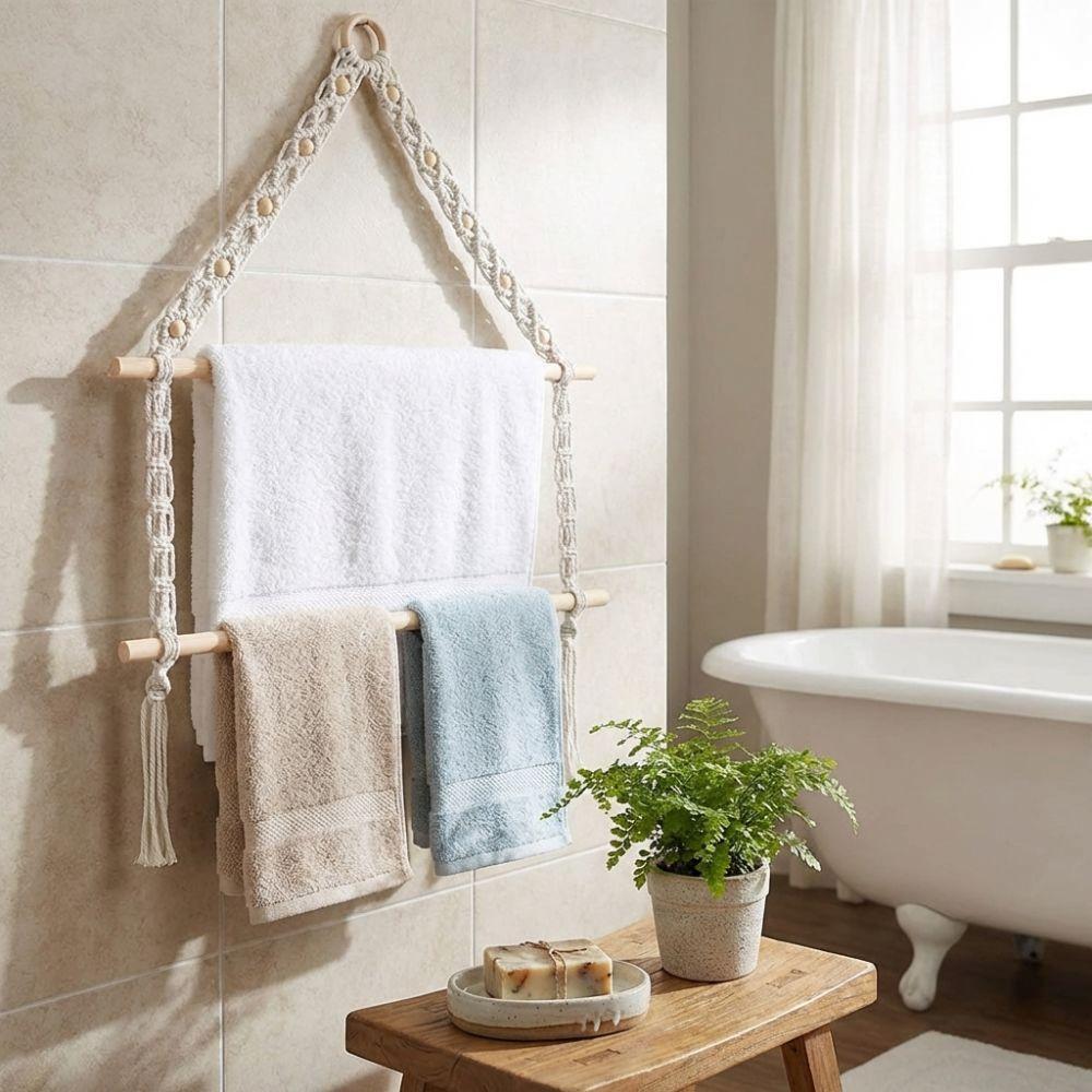 Double-layer Wooden Towel Holder Wall Hanging Toilet Paper Holder Practical Napkin Hanger  Kitchen