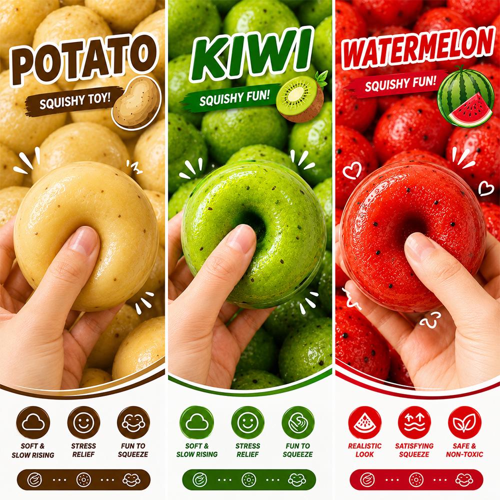 2027 Hot Sale Fruit Ice Sand Squishy Ball Handmade Watermelon/Kiwi/Potato Squeeze Toy, Helps Relieve Anxiety, Funny Adult Gift