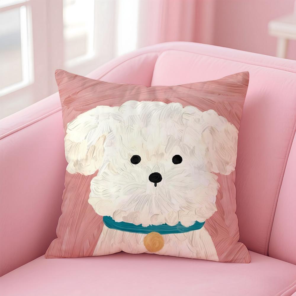 NICE CUTE Bichon Frise Dog Cushion Cover Pillow Case Soft Friendly Fabric Concealed Zipper