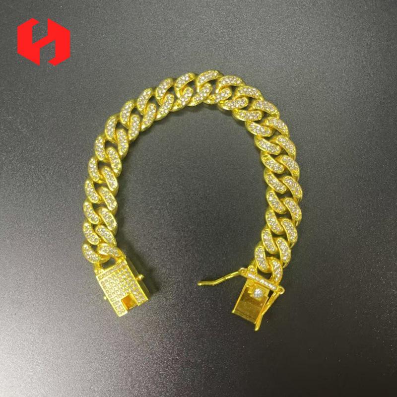 13mm Cuban Chain Bracelet with Diamond Inlay - Men's & Women's European/American Hip-hop Jewelry