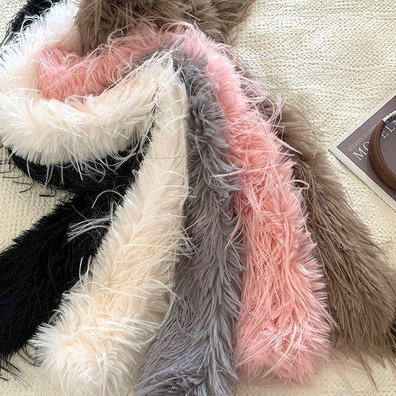 Luxury Plush Long Fluffy Scarf with Tassel Winter Outdoor Warm Versatile Thick Shawl Neckerchief for Women
