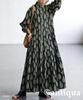 Antiqua Botanical Print Shirt Long One Size Black Dress, Women's, Sleeve, IYA-00092, 05,