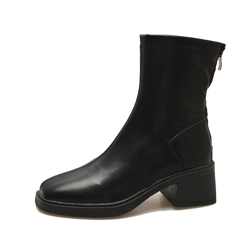 

Зимние кожаные женские зимние ботильоны на среднем каблуке, дизайнерские мотоциклетные ботинки 2024 года, модные массивные новые туфли в готическом стиле Botas De Mujer 35 чёрный