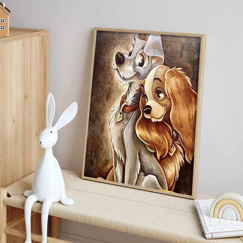 Disney Diamond Painting Lady and The Tramp Healing Illustration In Oil Painting Style 5D Diamond Painting Art Embroidery Cross Stitch Room Decoration