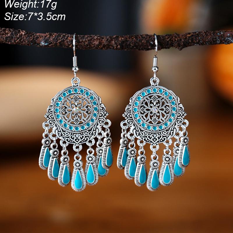 Blue Fashion Boho Temperament Water Drop Feather Earrings for Women Long Crystal Rhinestone Drop Oil Dangle Earring Jewelry