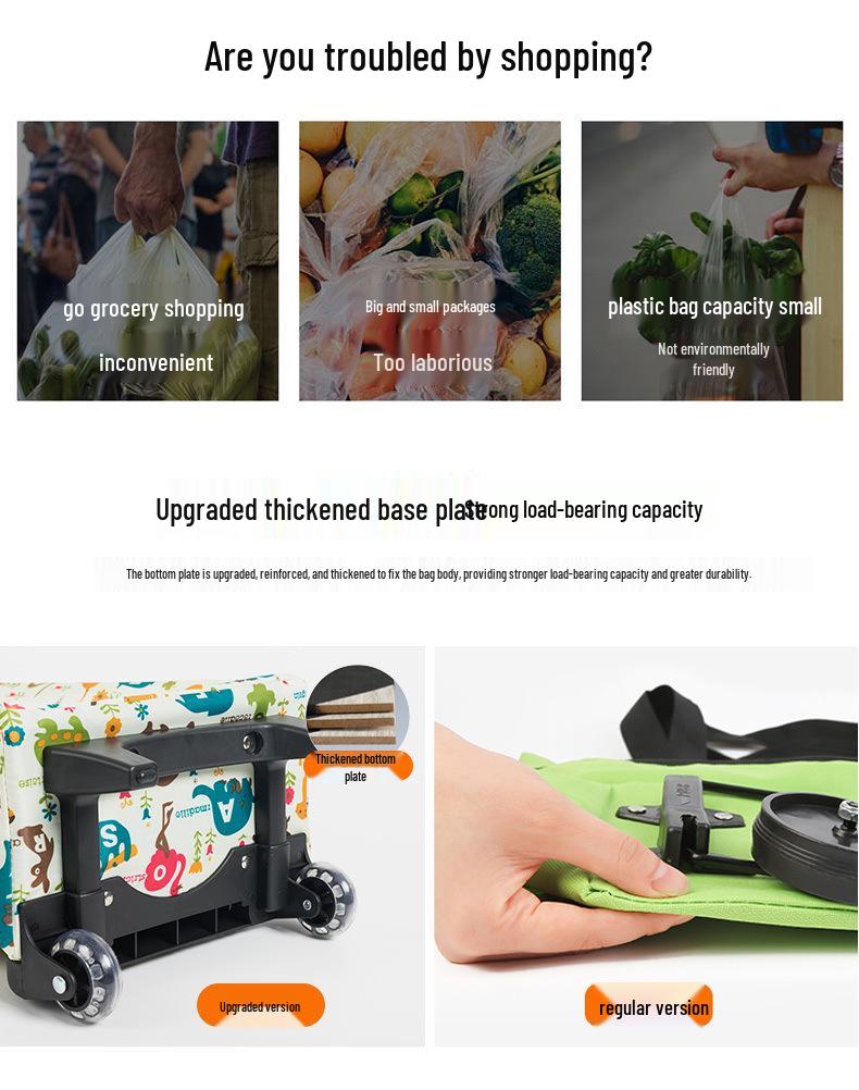 Tragbarer Faltbarer Einkaufstrolley mit Rädern - Umweltfreundlicher Multifunktionaler Handgezogener Wagen