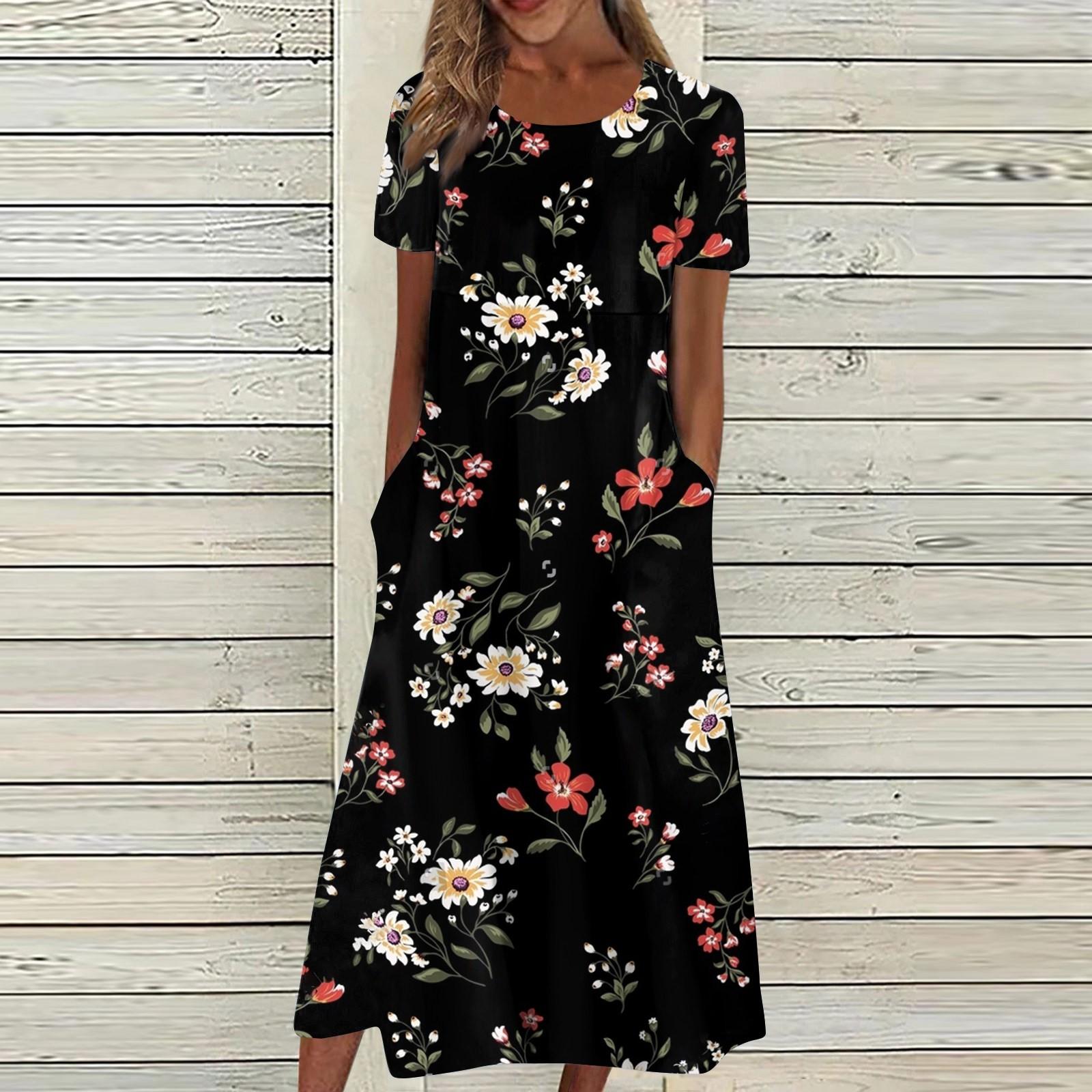 

Жіночі літні повсякденні модні вінтажні вільні сукні з квітковим принтом і круглим вирізом XL