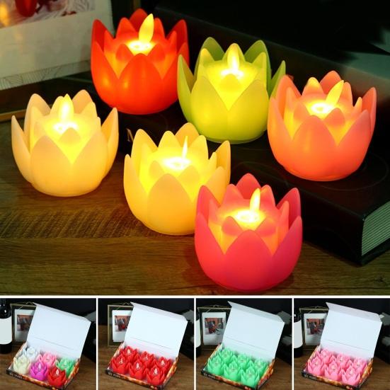 6 Pcs Diwali LED Lotus Candles Flameless Lotus Tea Light Battery Operated Flickering Buddhist Lamp for Home Desktop Centerpiece