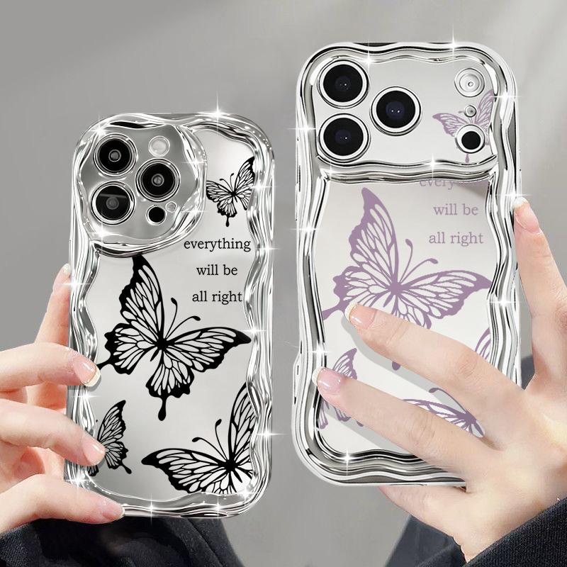 Shockproof Luxury Soft TPU Cover For iPhone 17 Pro Max Air 16e 16 15 14 13 Pro Max 12 11 Line Butterfly Electroplated Phone Case