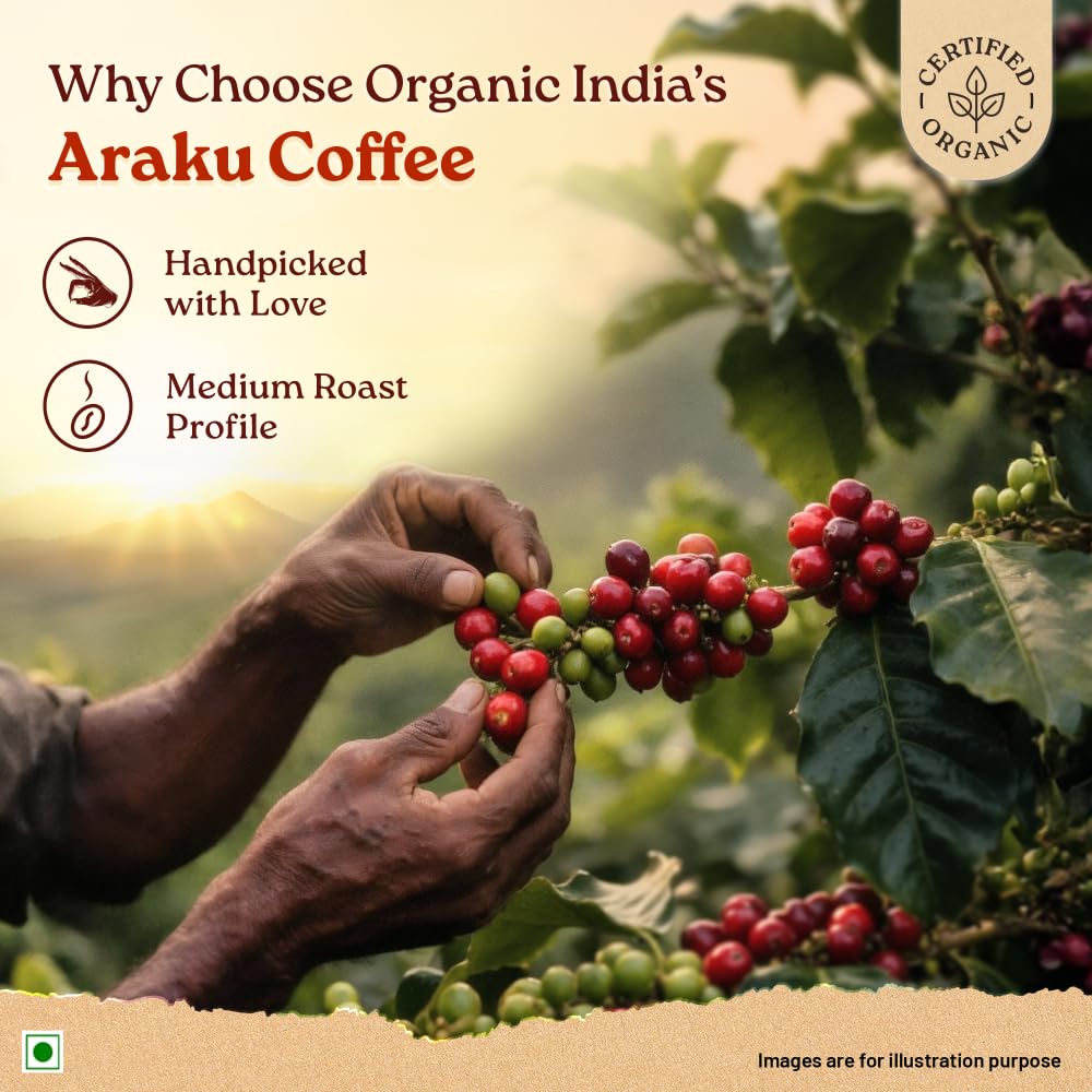 ORGANIC INDIA Araku Instant Coffee 50g Pack Of 1, Premium Arabica Beans, Smooth Fruity Chocolaty Medium Roast