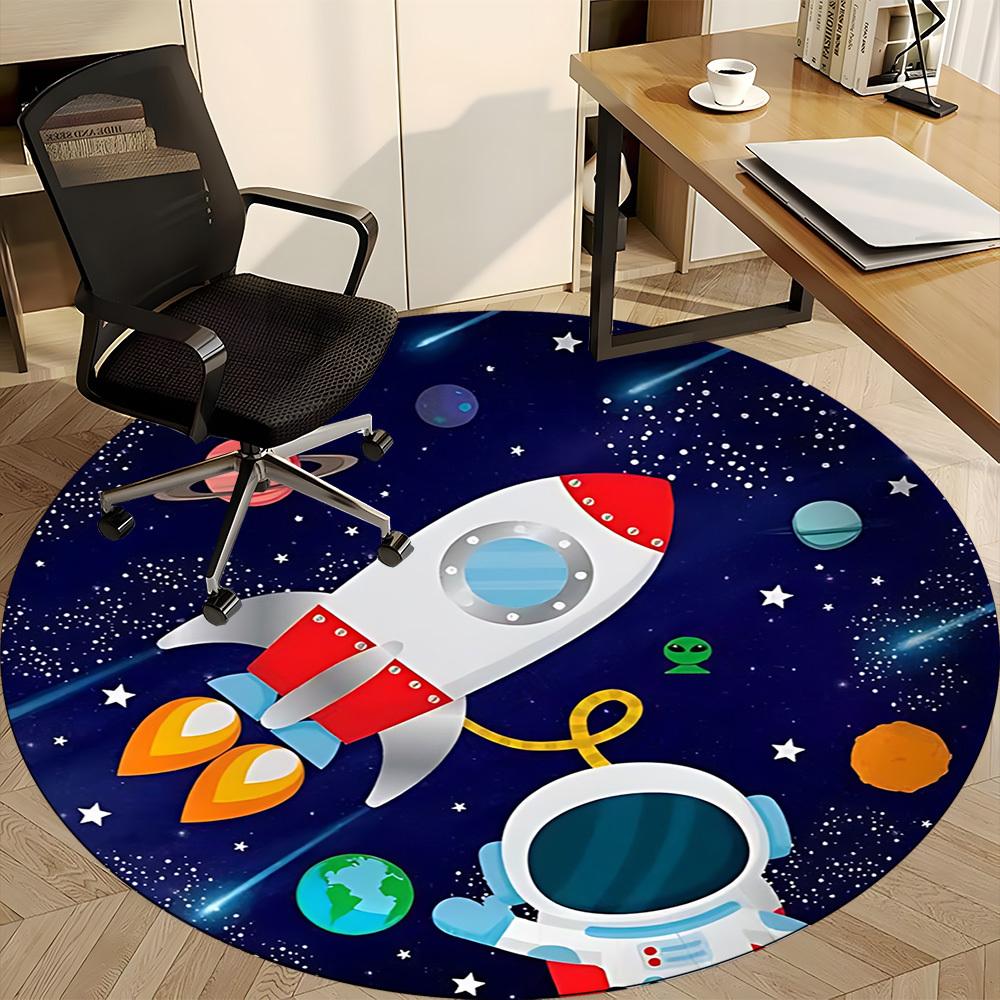 1pc Rocket Ship Carpet for Office Non-Slip, Round Carpet, Soft & Comfortable, Carpet for Office, Round Floor Mat yy251225129