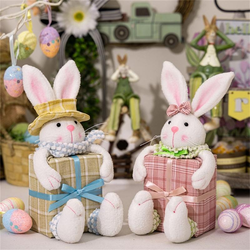 Easter Rabbit Miniatures Lovely Rabbit with Gift Miniatures for Kid Girl Home Room Office Cab Interior Accessory