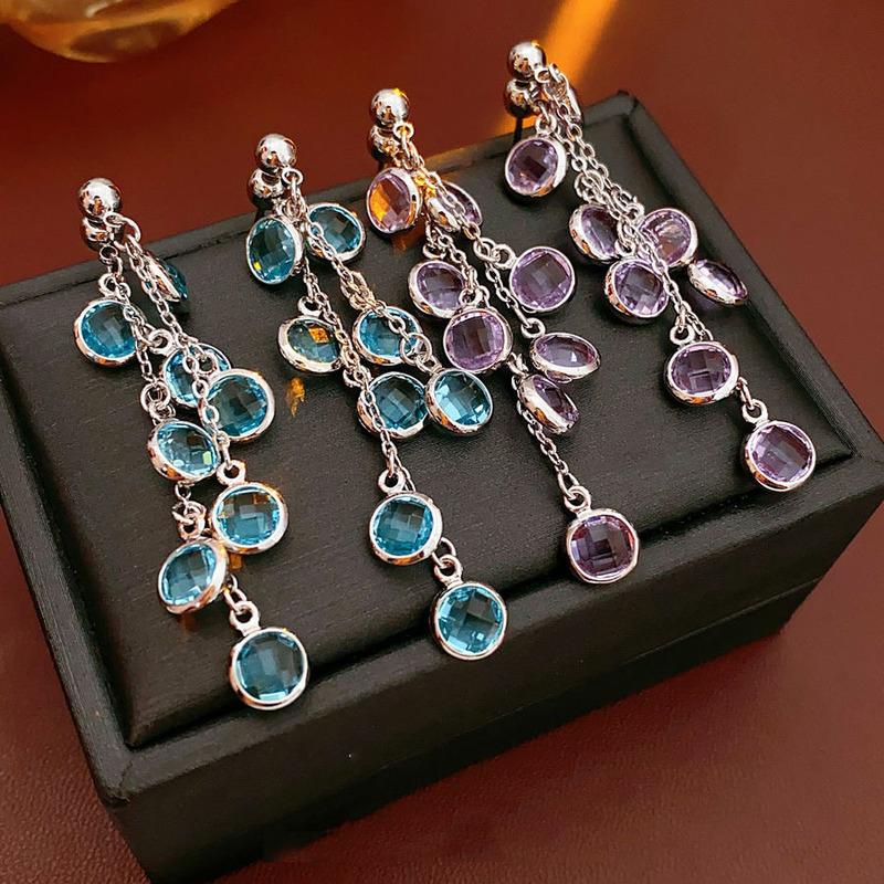 Sparkling Crystal Drop Earrings With Elegant Fringe Beads Dangle Hanging Earrings Fashion Statement Party Jewewlry Gifts