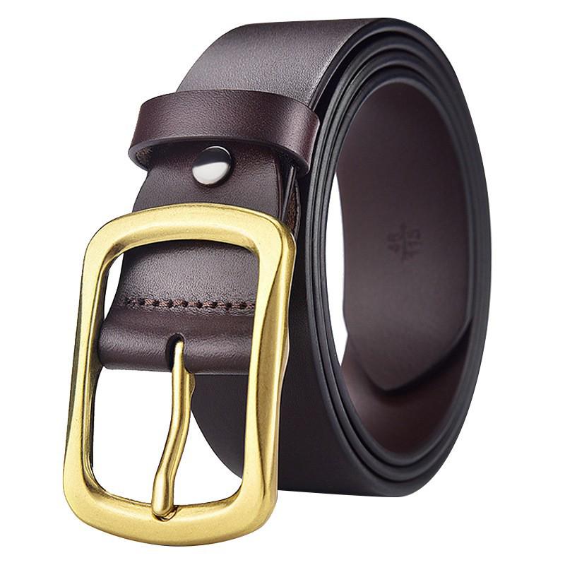 Men's Soft Leather Belt with Alloy Japanese Antique Buckle, Copper Pin
