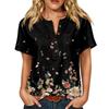 Women’s Fashion Printed Short Sleeve Cotton Linen Shirt with Henley Button Neckline and Chest Pocket for Casual Wear