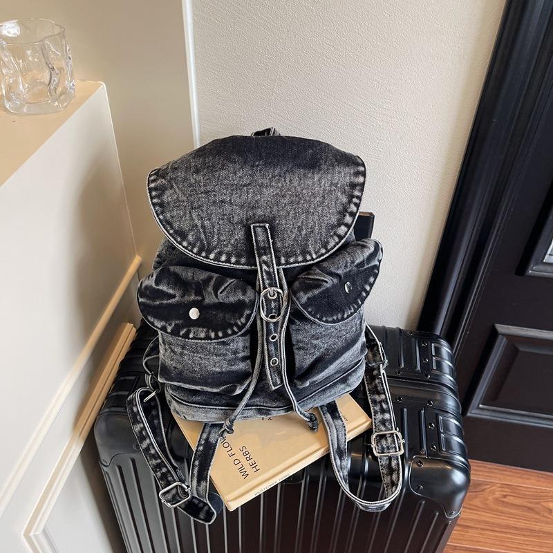 Denim Backpack Women's New Large-capacity Multi-pocket Portable Bucket Bag Student Commuter Travel Backpack