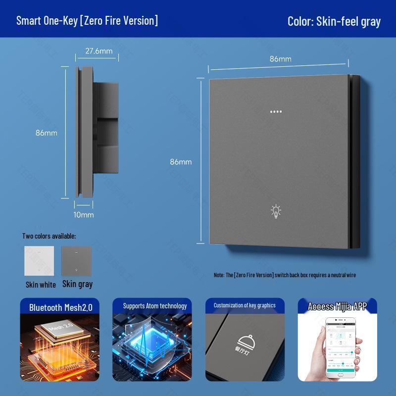Mijia App-Connected Bluetooth MESH 2.0 Smart Switch - Zero Fire Version, One/Two/Three Gang for Whole-House Voice Control