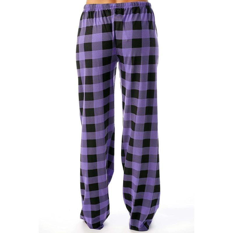 Günlük Pantolonlar, Elastik Ekose Pijama, Bol İpli Geniş Paça Pantolon