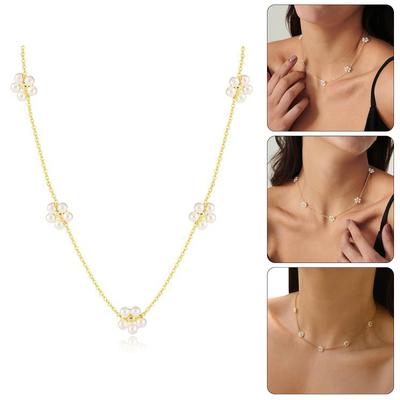 Elegantes Perlen Choker Halsband Stilvolles Perlen Blumen Halsband Armband Accessoire Exquisite Zierde für Frauen