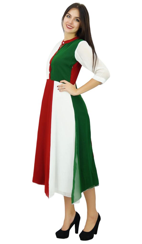 Bimba Womens Classic Mandarin Collar Shift TriColor Midi Summer Chic Dresses