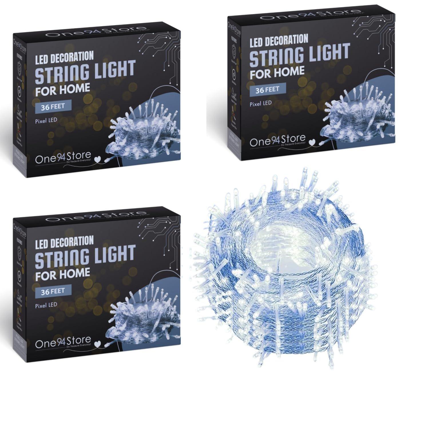 

36 Ft White LED Pixel String Lights Copper Wire Decorative Fairy Lights for Diwali, Christmas, , Party & Home Decoration | Bright Serial LED Pack of 3