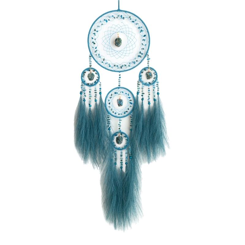 

Handcrafts Dreamcatchers with Pampas Grass and Crystal Stone for Home Wall Hanging Decoration and Peaceful Ambiances синий