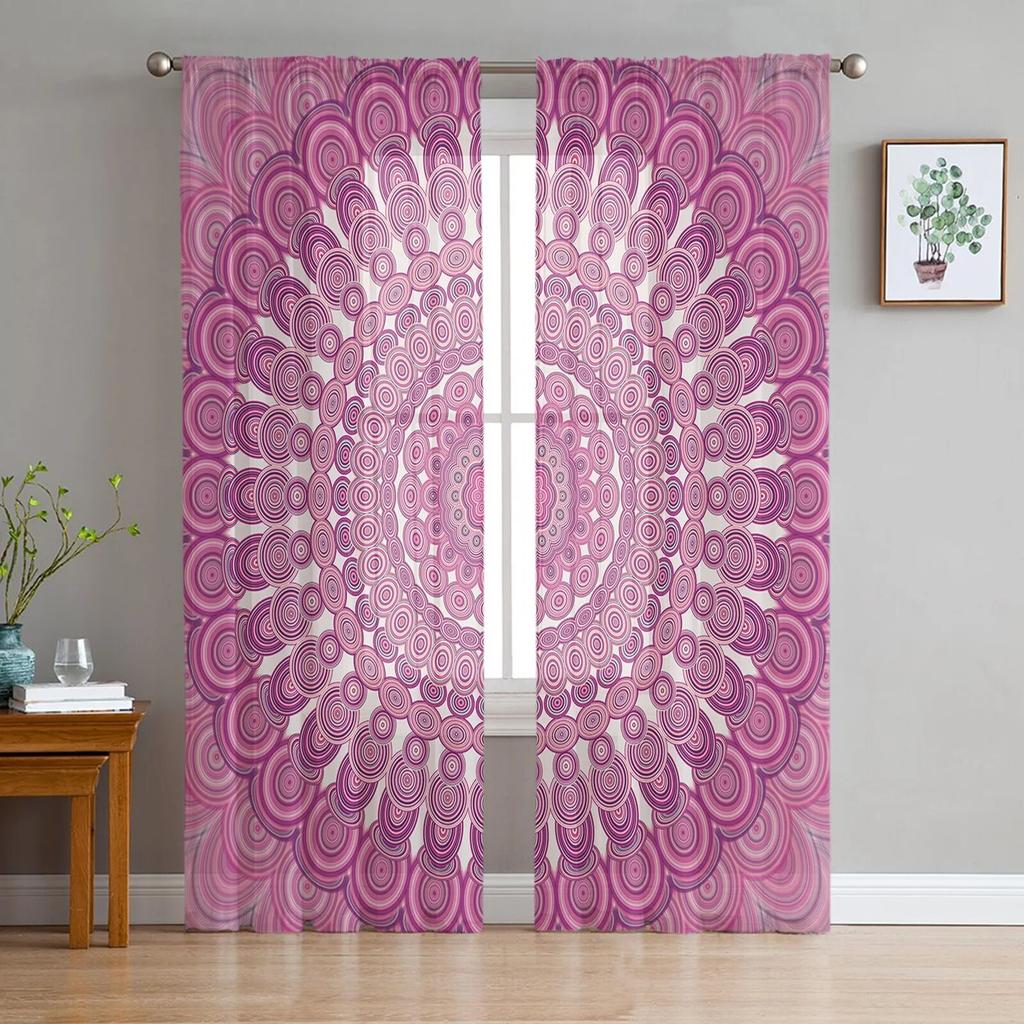 Purple Round Flowers Tulle Curtain For Living Room Bedroom Modern Sheer Curtains Decorative Window Treatment